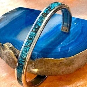 ROBIN BANTEAH VINTAGE ZUNI SPIDERWEB TURQUOISE STERLING SILVER BRACELET 4131 B